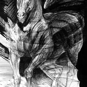 Drawing titled "Pegasus I" by Boyan Yanev, Original Artwork, Ink
