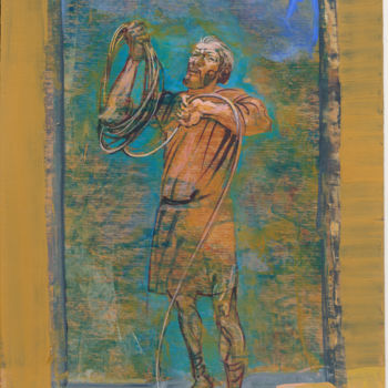 Painting titled "A man winds a rope" by Boyan Yanev, Original Artwork, Acrylic