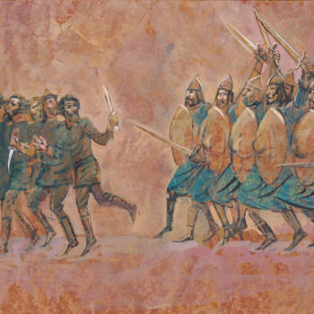 Pintura intitulada "Soldiers pursuing r…" por Boyan Yanev, Obras de arte originais, Acrílico