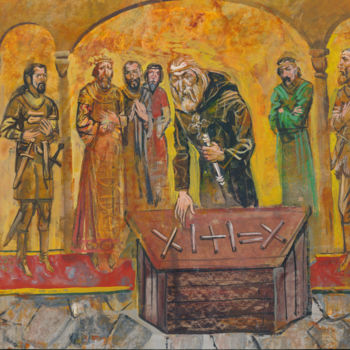 Painting titled "The priest arranges…" by Boyan Yanev, Original Artwork, Acrylic