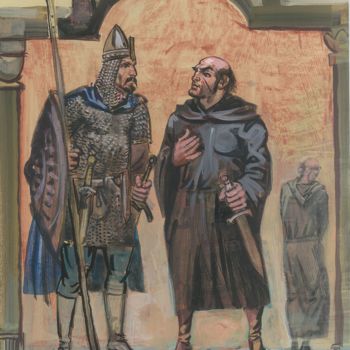 Malerei mit dem Titel "Soldier and priest" von Boyan Yanev, Original-Kunstwerk, Acryl