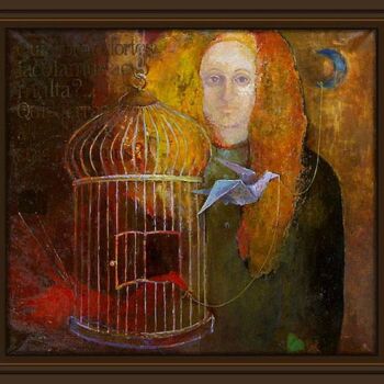 Painting titled "Girl with a birdcage" by Bozena Kwiatkowska, Original Artwork
