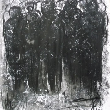 Dessin intitulée "FOULE dans la brume…" par Bozoc, Œuvre d'art originale, Encre