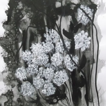 Drawing titled "HORTENSIAS un matin…" by Bozoc, Original Artwork, Ink