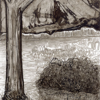 Dessin intitulée "d68-serie-des-arbre…" par Richard Brachais, Œuvre d'art originale