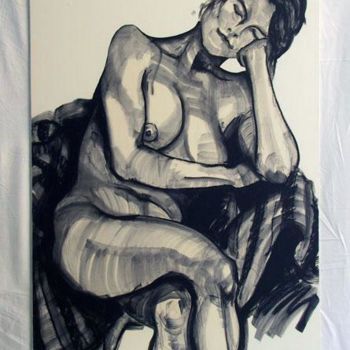 Painting titled "femme assise" by Richard Brachais, Original Artwork, Oil
