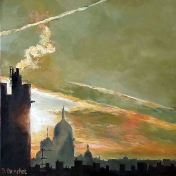 Schilderij getiteld "Ciel de Paris 2" door Pascal Brachet, Origineel Kunstwerk, Olie