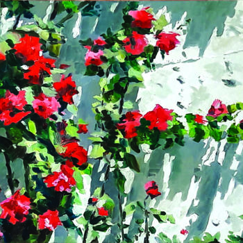Schilderij getiteld "Roses à Vilandry 2" door Pascal Brachet, Origineel Kunstwerk, Olie