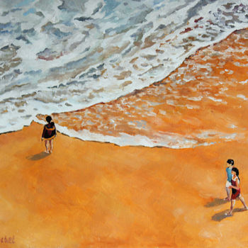 Painting titled "La plage" by Pascal Brachet, Original Artwork, Oil