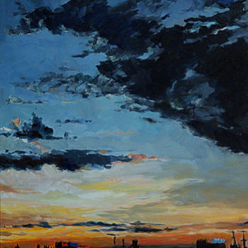 Pittura intitolato "ciel à Paris 3" da Pascal Brachet, Opera d'arte originale, Olio