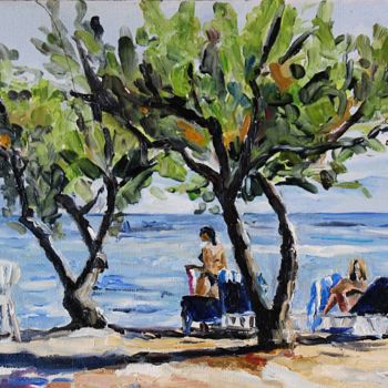 Peinture intitulée "Plage en Grèce" par Pascal Brachet, Œuvre d'art originale, Huile