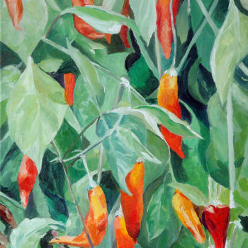 Painting titled "Les piments (jardin…" by Pascal Brachet, Original Artwork, Oil