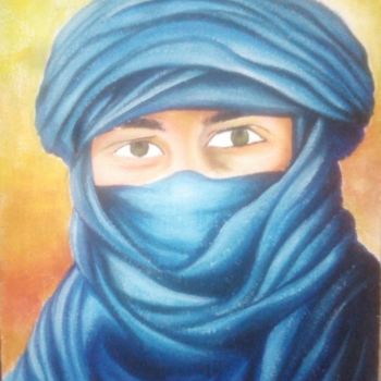 Painting titled "Homme du Sahara" by Brahim Damen, Original Artwork, Fabric
