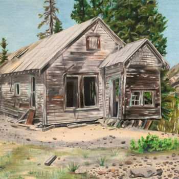Peinture intitulée "House on the Ledge" par Brandi Dieter, Œuvre d'art originale, Crayon