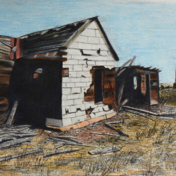 Peinture intitulée "Homestead in the Di…" par Brandi Dieter, Œuvre d'art originale, Crayon