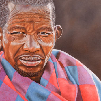 Painting titled "Maasai old man" by Brandon Alfredo, Original Artwork