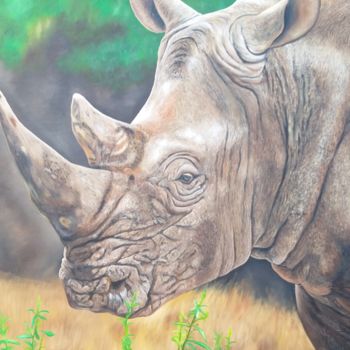 Painting titled "Rhino" by Brandon Alfredo, Original Artwork, Oil