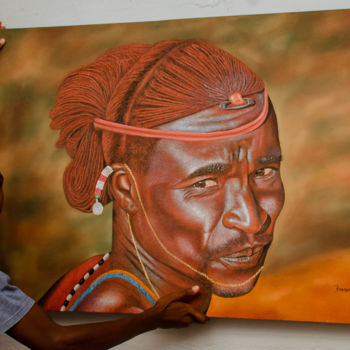 Painting titled "Maasai man" by Brandon Alfredo, Original Artwork, Oil