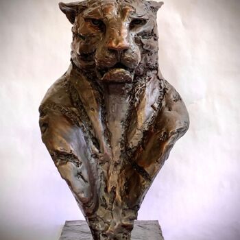 Sculpture intitulée "Leopard Bust Ltd Ed…" par Brandon Borgelt, Œuvre d'art originale, Bronze