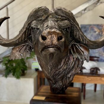 Sculpture titled "Cape Buffalo Bronze…" by Brandon Borgelt, Original Artwork, Bronze