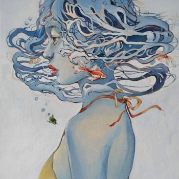 Картина под названием "Gold fish" - Branislava Grubjesic Pantelic, Подлинное произведение искусства, Масло