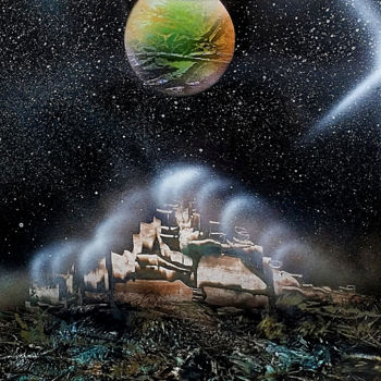 Pintura titulada "Space City" por Beate Braß, Obra de arte original, Acrílico
