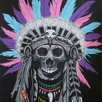 Drawing titled "Skull indian" by Brenda Desnoulet, Original Artwork, Marker