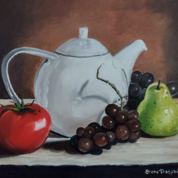 Pintura intitulada "Bule de café com fr…" por Breno Chieppe Traspadini, Obras de arte originais, Óleo Montado em Armação em…