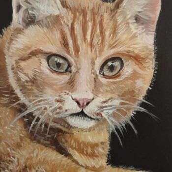 Painting titled "Um Gato" by Breno Chieppe Traspadini, Original Artwork, Oil Mounted on Wood Stretcher frame