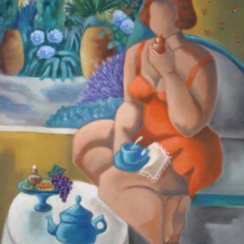 Painting titled "la gourmande" by Catherine Bres-Rhocanges, Original Artwork, Oil