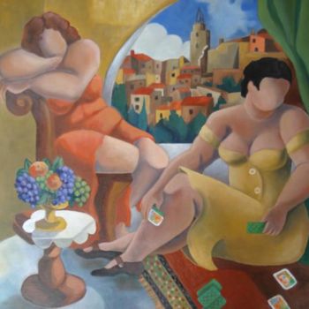 Painting titled "les Tarots" by Catherine Bres-Rhocanges, Original Artwork, Oil