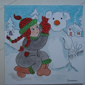 Painting titled "garçons , hiver 2" by Catherine Bres-Rhocanges, Original Artwork