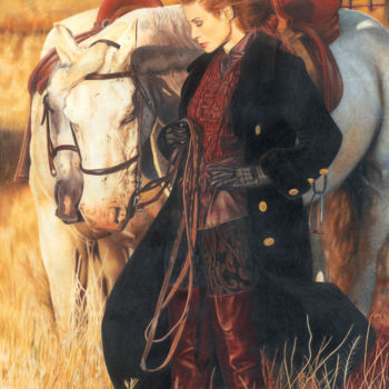 Drawing titled "Girl With Horses" by Bretislav Stejskal, Original Artwork, Other