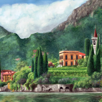 Pintura intitulada "Lago Di Como" por Bretislav Stejskal, Obras de arte originais, Aquarela