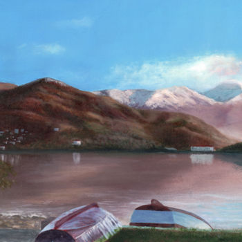 Painting titled "Sunset Over Ohrid L…" by Bretislav Stejskal, Original Artwork, Acrylic