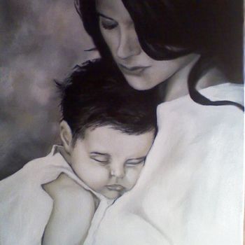 Schilderij getiteld "Mother and Child" door Brett Roeller, Origineel Kunstwerk, Olie