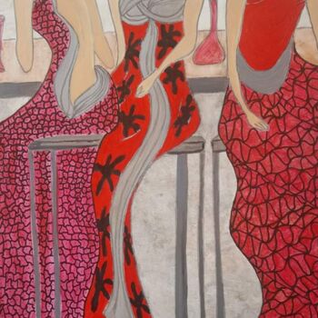 Peinture intitulée "En rouge et gris" par Mildrède Brevet, Œuvre d'art originale, Huile Monté sur Châssis en bois