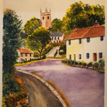 Painting titled "Cornish Village" by Brian Pounder, Original Artwork, Acrylic