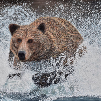 Schilderij getiteld "grizzly-bear-runnin…" door Brian Sloan, Origineel Kunstwerk, Acryl