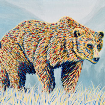 Pintura intitulada "Colorful Bear in th…" por Brian Sloan, Obras de arte originais, Acrílico
