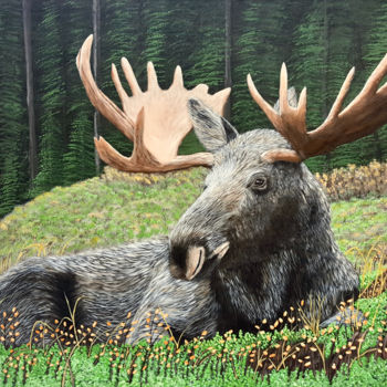 Painting titled "Moose in the Forest" by Brian Sloan, Original Artwork, Acrylic