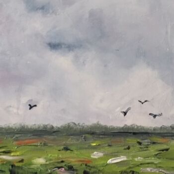 Peinture intitulée "plaine aux oiseaux…" par Brice Rota, Œuvre d'art originale, Huile Monté sur Carton