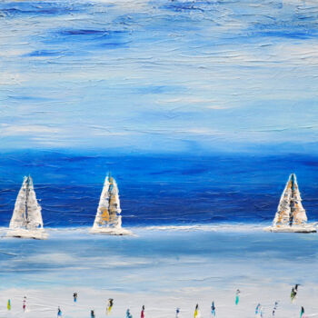 Malarstwo zatytułowany „Ocean bleu” autorstwa Bridg', Oryginalna praca, Olej Zamontowany na Drewniana rama noszy