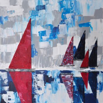 Painting titled "Les grandes voiles 1" by Bridg', Original Artwork, Acrylic Mounted on Wood Stretcher frame