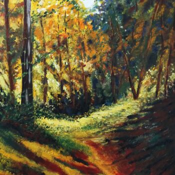 Painting titled "Automne en forêt 2" by Hubert Bridoux, Original Artwork, Acrylic