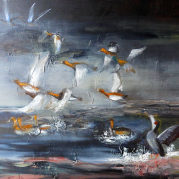 Peinture intitulée "Soir d'orage 50x60…" par Brigitte Dalle, Œuvre d'art originale, Huile
