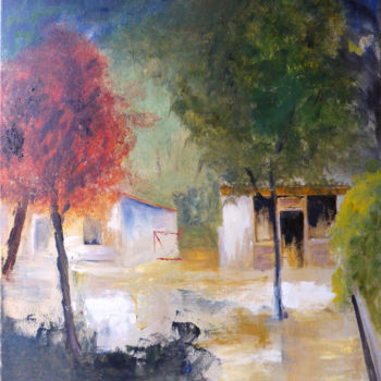 Painting titled "Abri à bois  50x60…" by Brigitte Dalle, Original Artwork, Oil