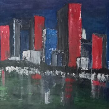 Painting titled "Ville à 4 mains" by Brigi'Art, Original Artwork, Acrylic