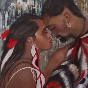 Painting titled "Amor indien" by Brigi'Art, Original Artwork, Acrylic Mounted on Wood Stretcher frame