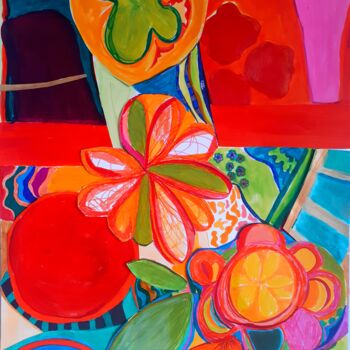 Colagens intitulada "fleurs et cercle ro…" por Brigite Oury, Obras de arte originais, Marcador